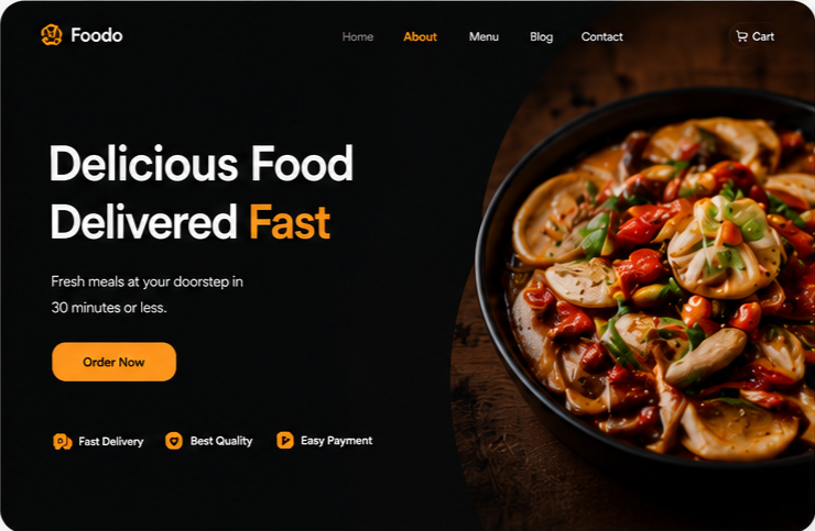 Foodo — dark themed food delivery homepage