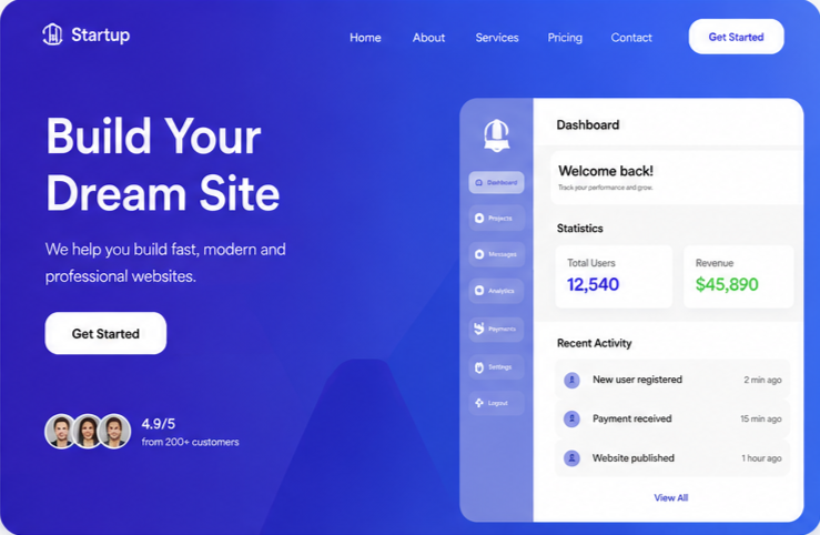 Startup — blue themed startup homepage